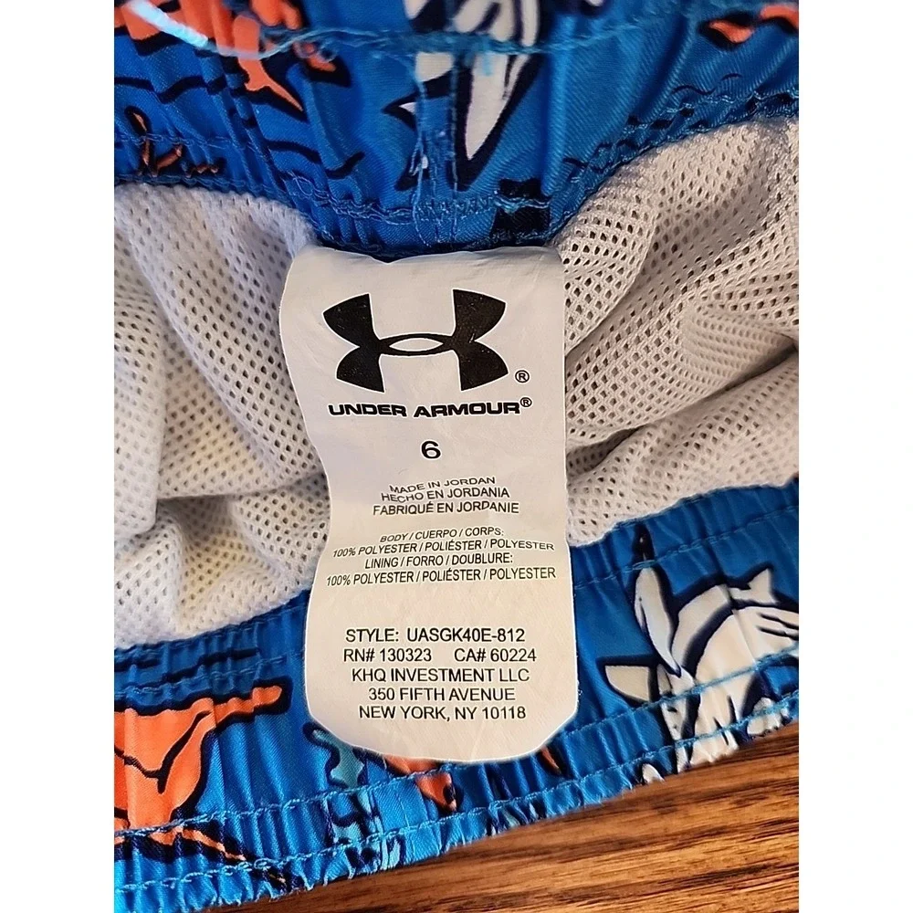 Under Armour Boys Swimming Trunks Blue & Orange Sharks Size 6